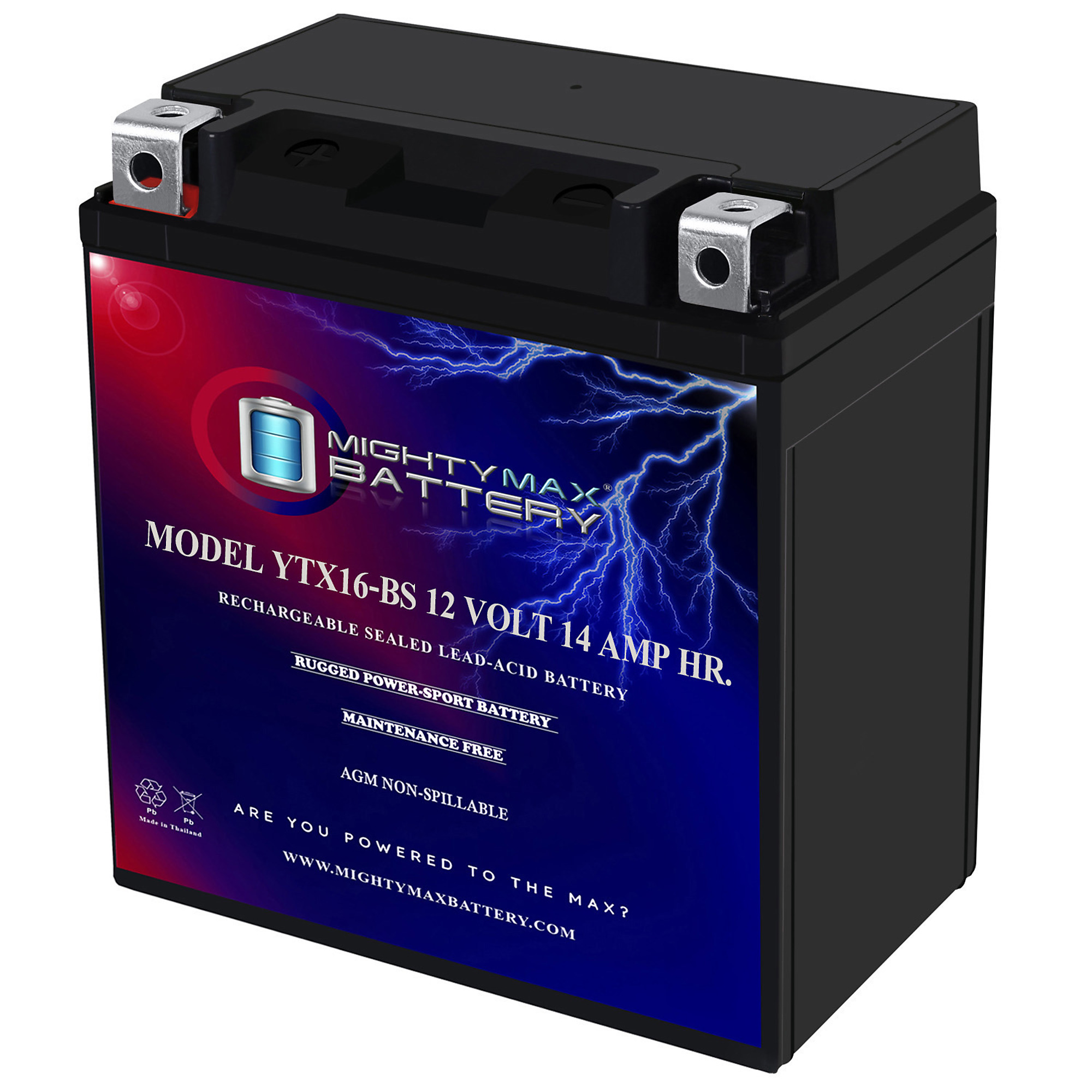 Mighty Max Battery Rechargeable Maintenance-Free SLA AGM Motorcycle Battery — 12 Volt, 14Ah, 230 CCA, Model# MAX3472575